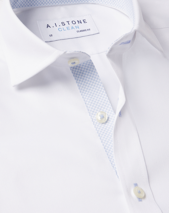 CLEAN Boys Twill NON IRON Cutaway Collar Shirt Long Sleeves with Powder Dot Contrast Fabric