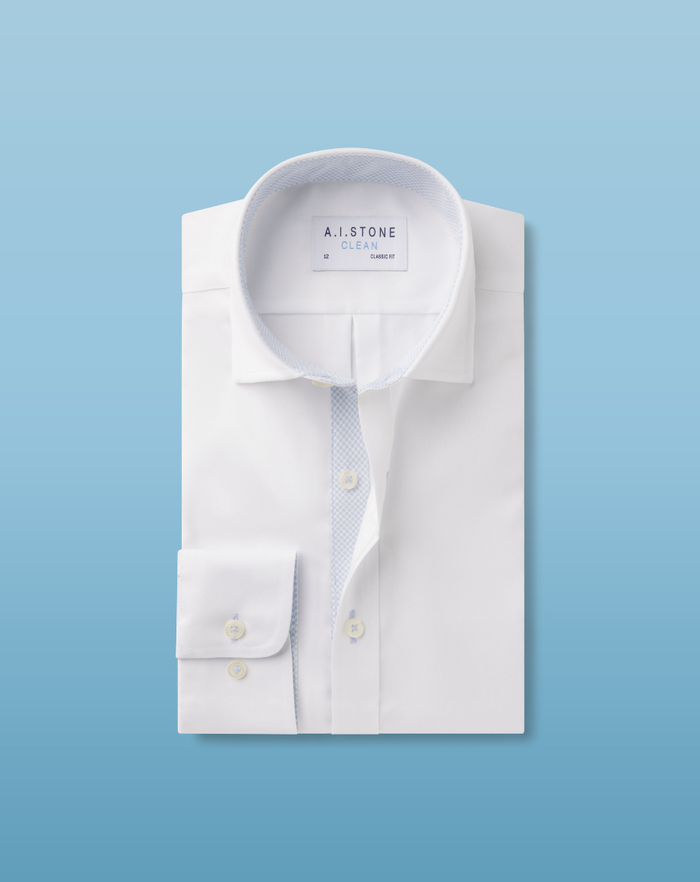 CLEAN Boys Twill NON IRON Cutaway Collar Shirt Long Sleeves with Powder Dot Contrast Fabric