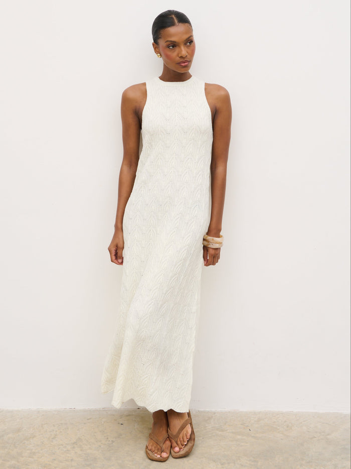 Montanna is 5'7" & Wears Size UK XS|Cleo Rustic Knit Midaxi Dress - Cream