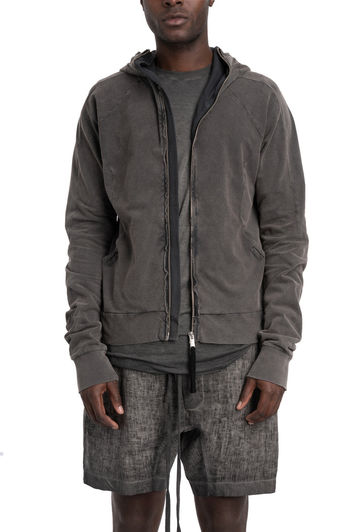 Contrast zip up hood sweater, Dark used grey
