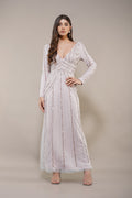 Plunging V-neck Long-sleeve Maxi Embellished Sequin Wedding Dress