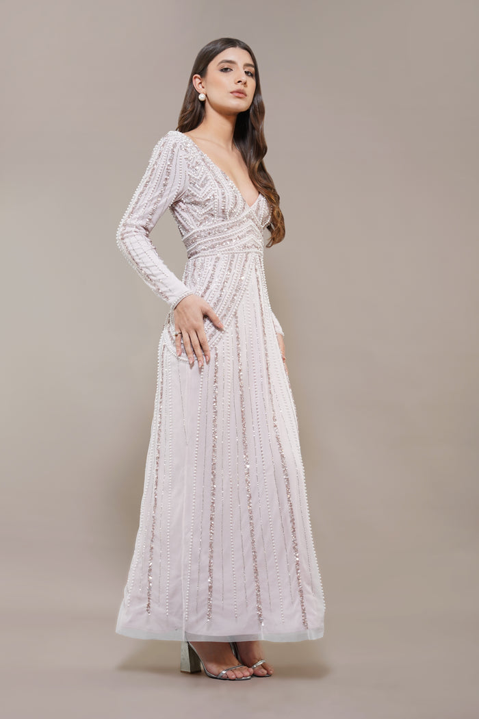 Cordelia Embellished Maxi Dress in Powder Pink