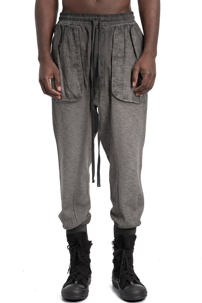 Thom Krom | SS26 - Cotton linen contrast drawstring pants, Cold dye grey MST523