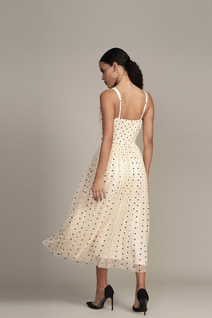Dane Polka Dot Corset Tulle Midi Dress