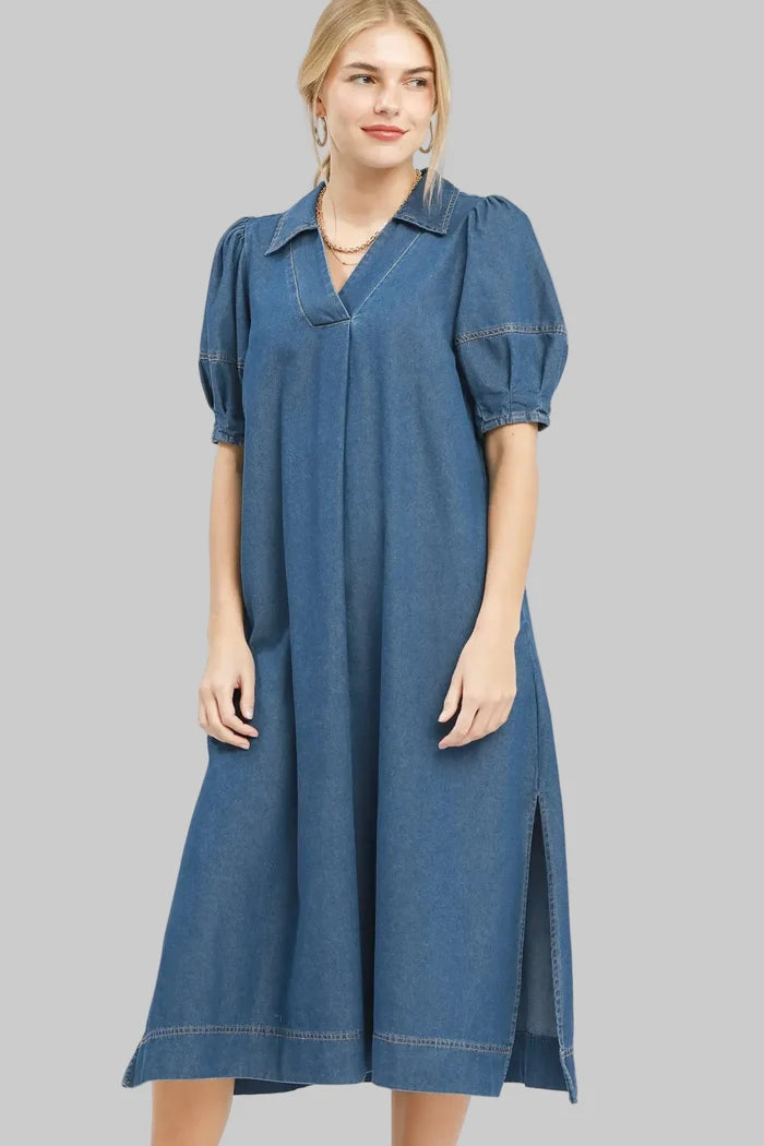 umgee dark denim midi dress