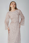 Diane Long Sleeve Embellished Maxi Dress in Mink