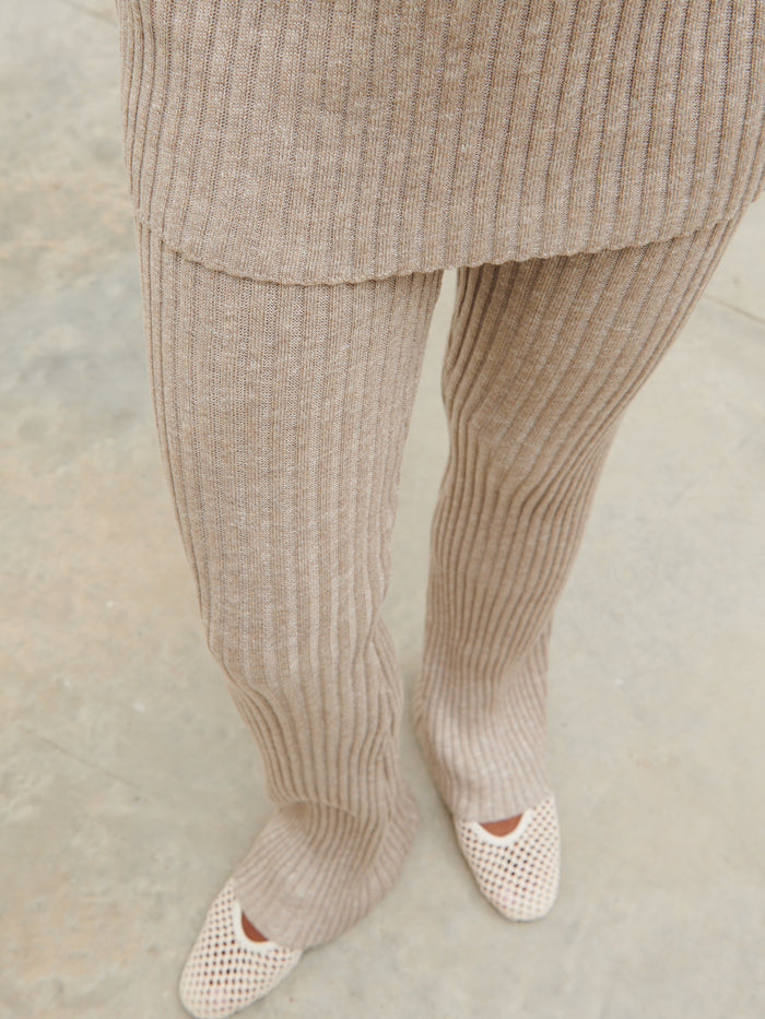 Elle Is 5'3" & Wears Size UK XS|Dionne Knit Trousers - Taupe Marl