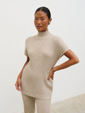 Elle Is 5'3" & Wears Size UK XS|Dionne Short Sleeve Knit Top - Taupe Marl