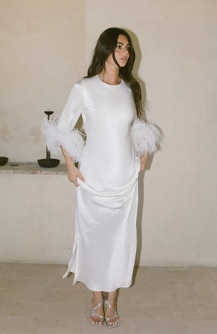 Dolly Bridal Dress with Feather Sleeve Rewritten London