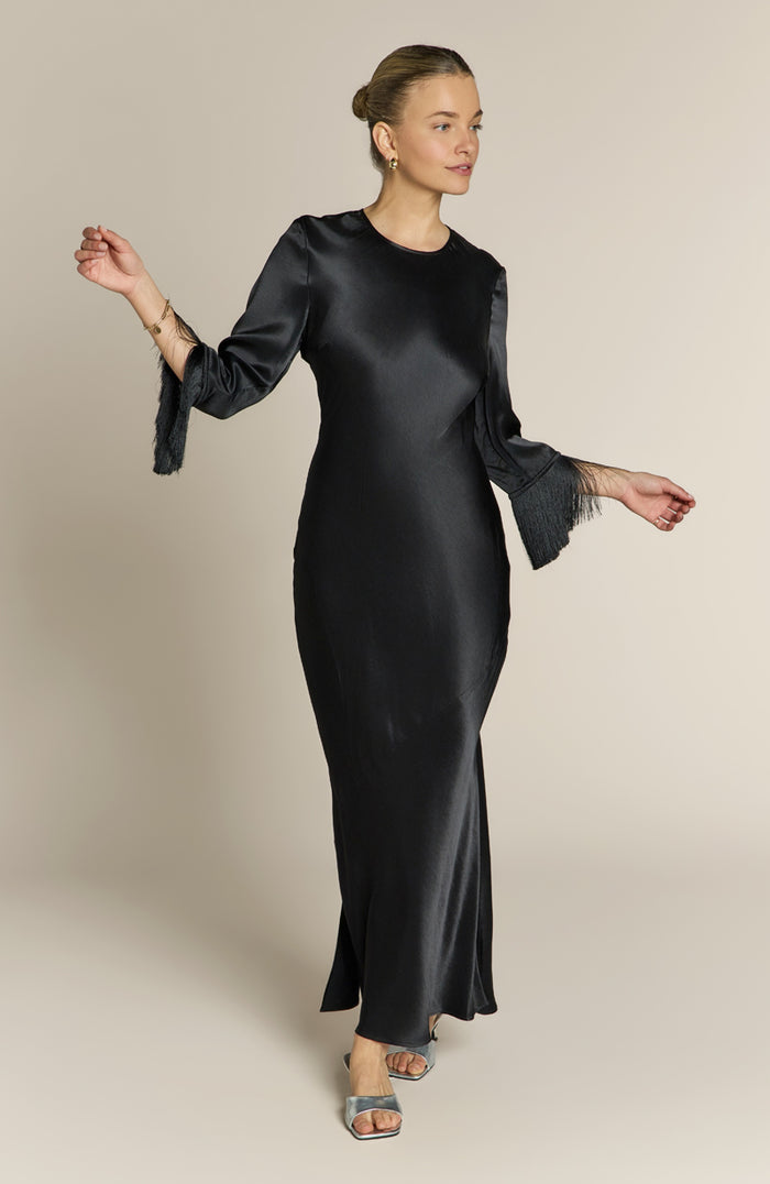 Dolly Fringe Sleeve Black Dress