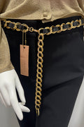 Doone Brave Leather Simple Chain Belt Gold/Black Wide
