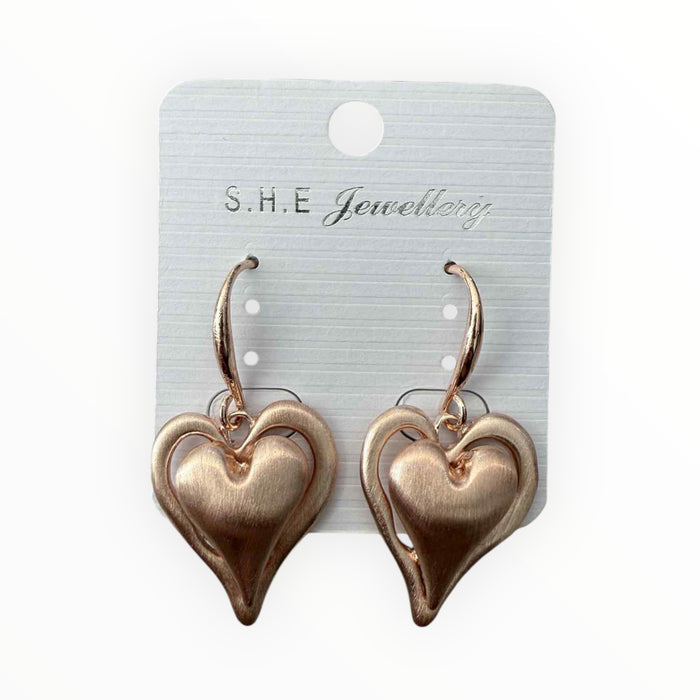 Double Heart Earrings - Rose Gold