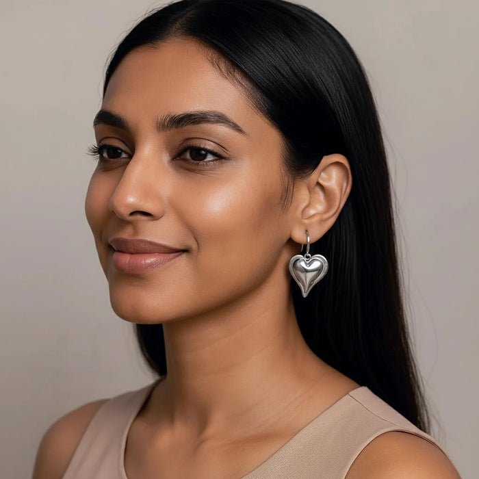 Double Heart Earrings - Silver