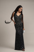 embellished black maxi dress tie-sleeves