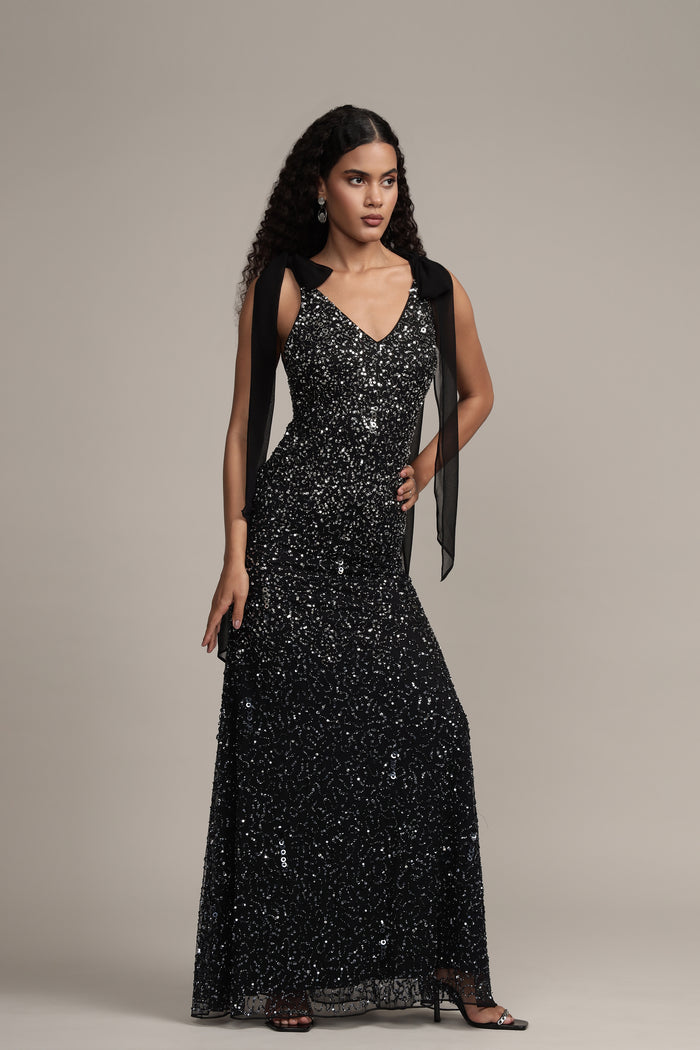 Dream Embellished Maxi Dress in Black
