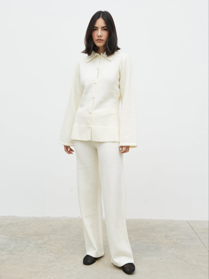 Veronica is 5'8" & Wears Size UK XS|Ellice Knit Trousers - Cream