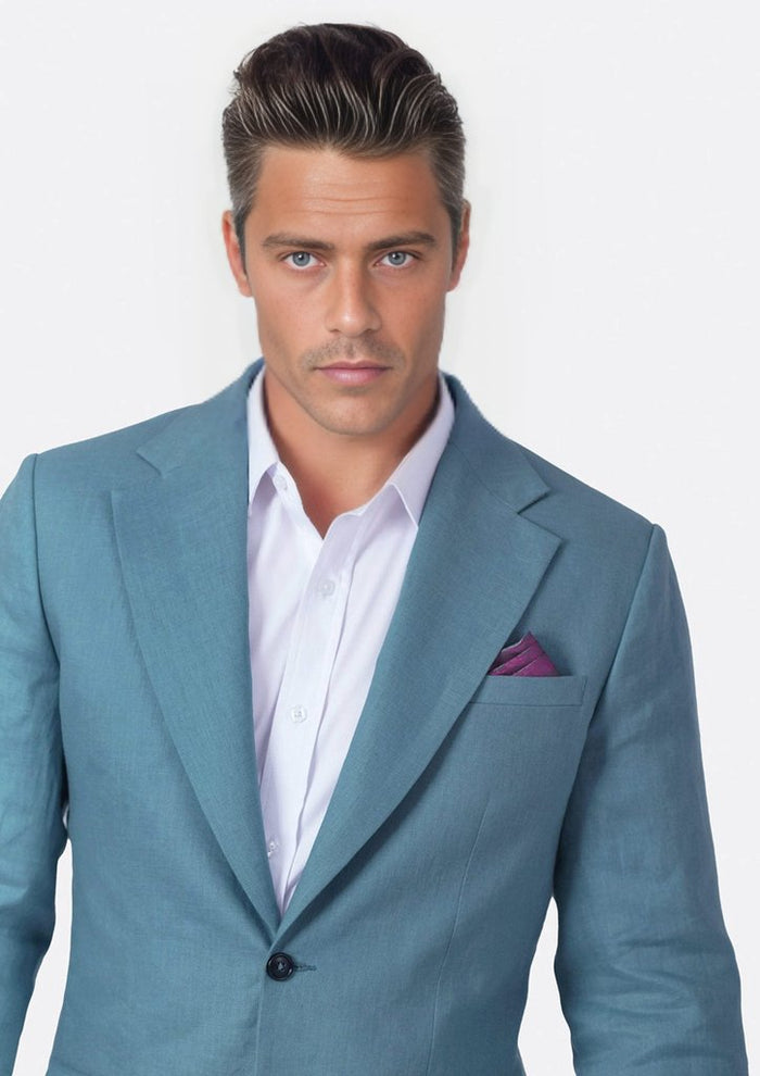 Ellis Koi Blue Linen Jacket - SARTORO