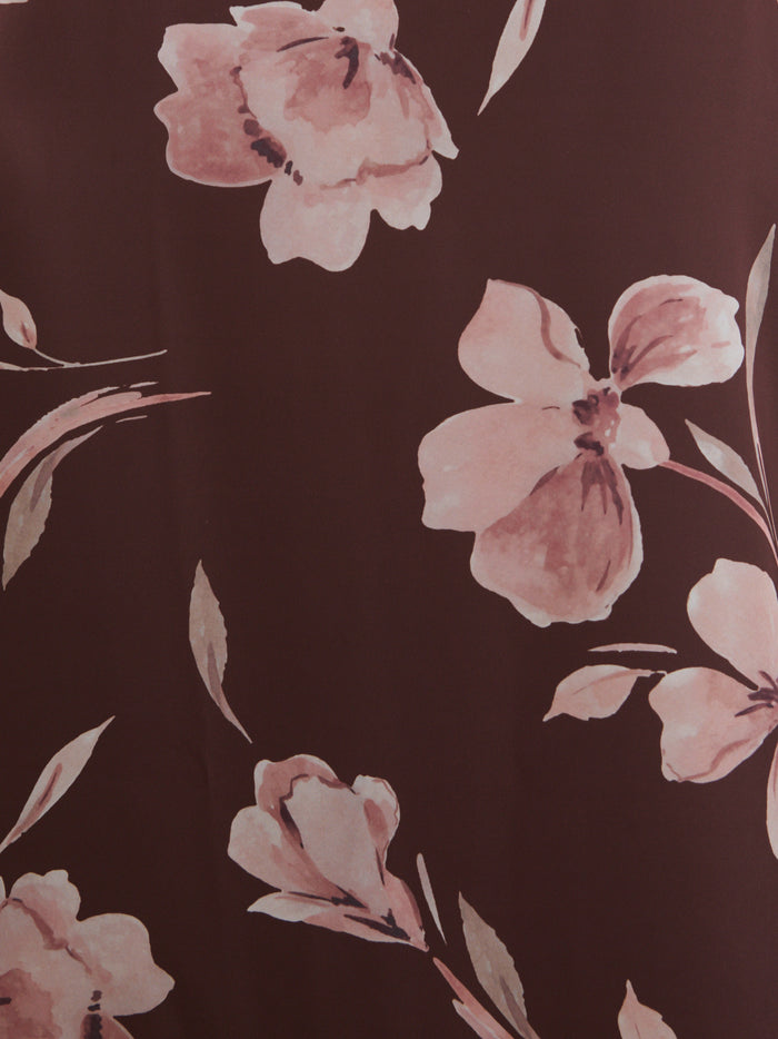 Lana is 5'9.5" & Wears Size UK 8|Elowen Scarf A-Line Maxi Dress - Brown Botanical Lily Floral