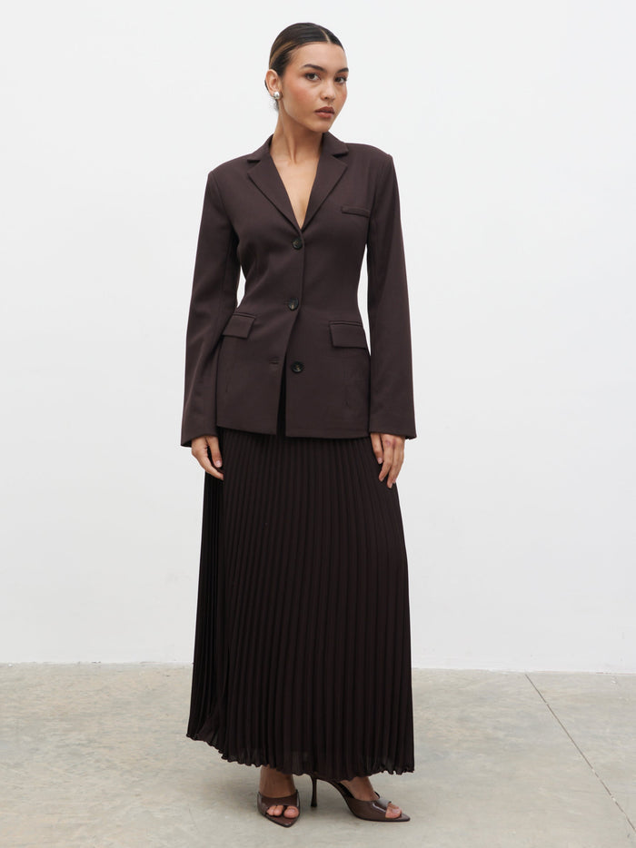 Soni Is 5'9" & Wears Size UK 6|Elsa Pleated Midaxi Skirt - Brown
