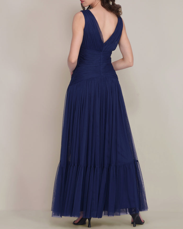 Elsie Tulle Maxi Dress in Navy Peony