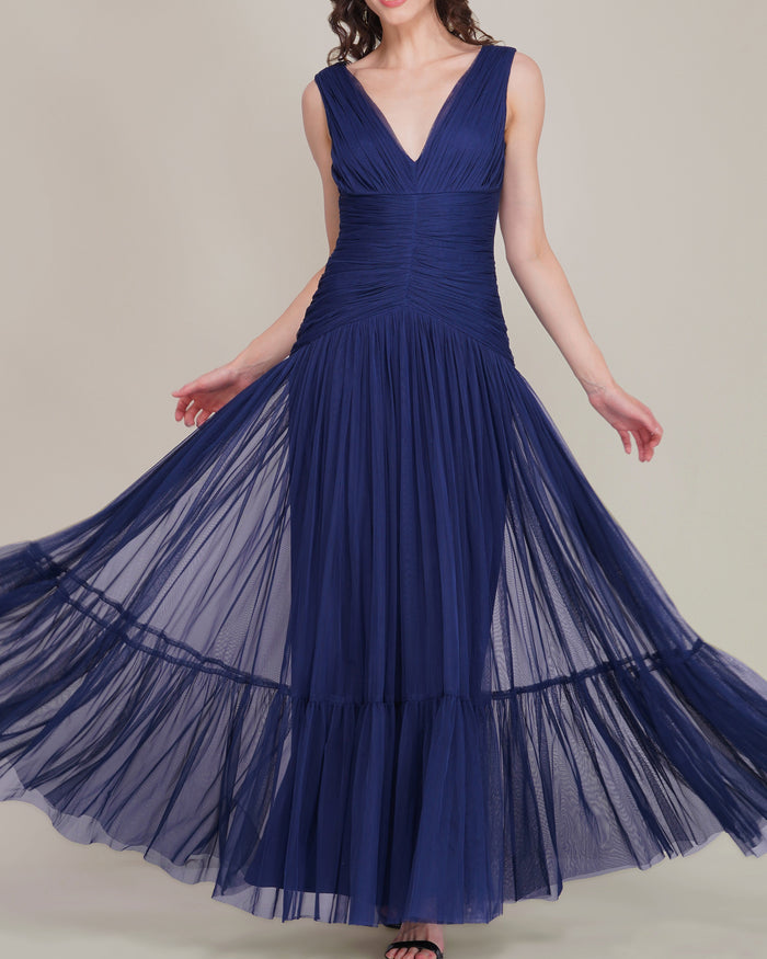 Elsie Tulle Maxi Dress in Navy Peony