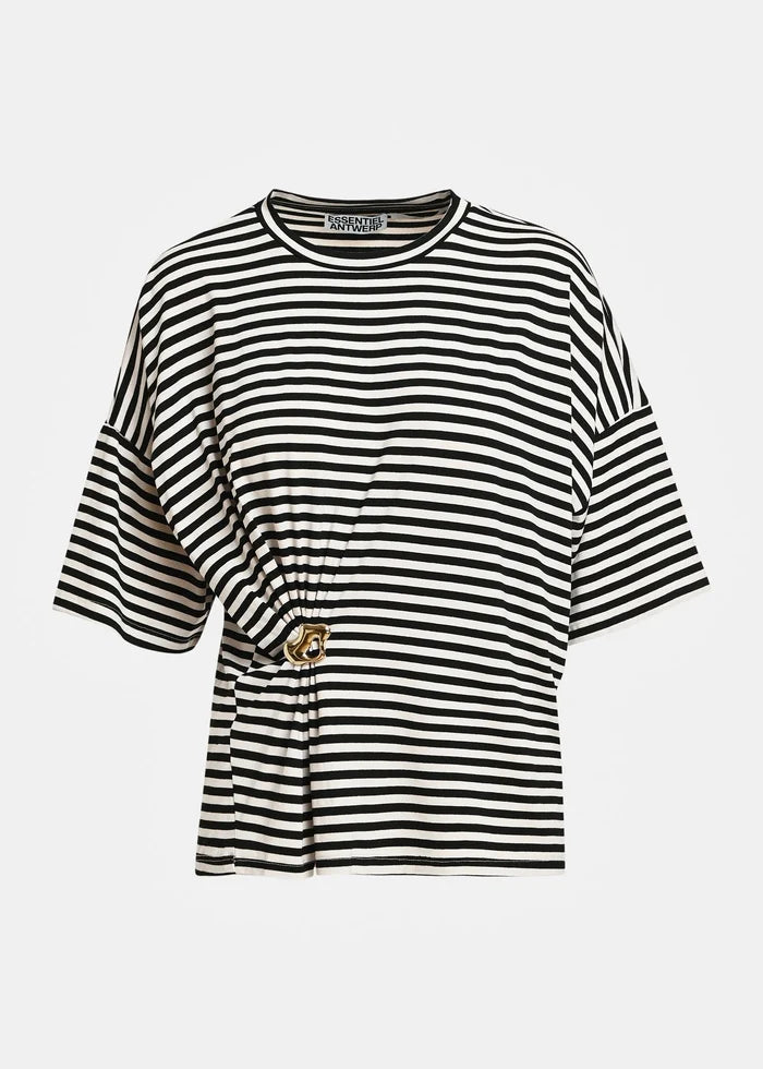 Essentiel Kriss Striped T-Shirt W/Brooch Black