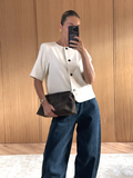 Veronica is 5'8" & Wears Size UK 6|Essie Short Sleeve Button Down Top - Stone