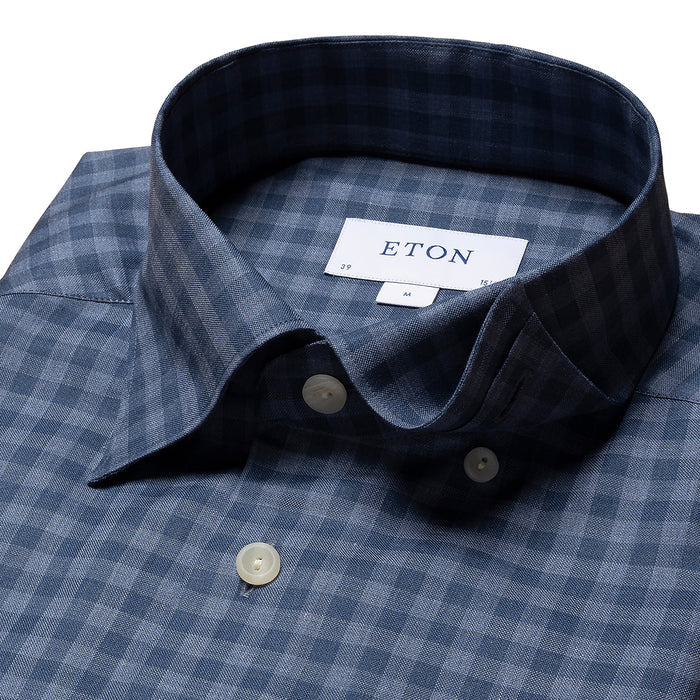 Eton - Slim Fit Button Under Collar Check Shirt in Blue - Nigel Clare