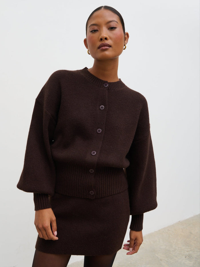 Elle Is 5'3" & Wears Size UK XS|Etta Knit Bomber - Chocolate