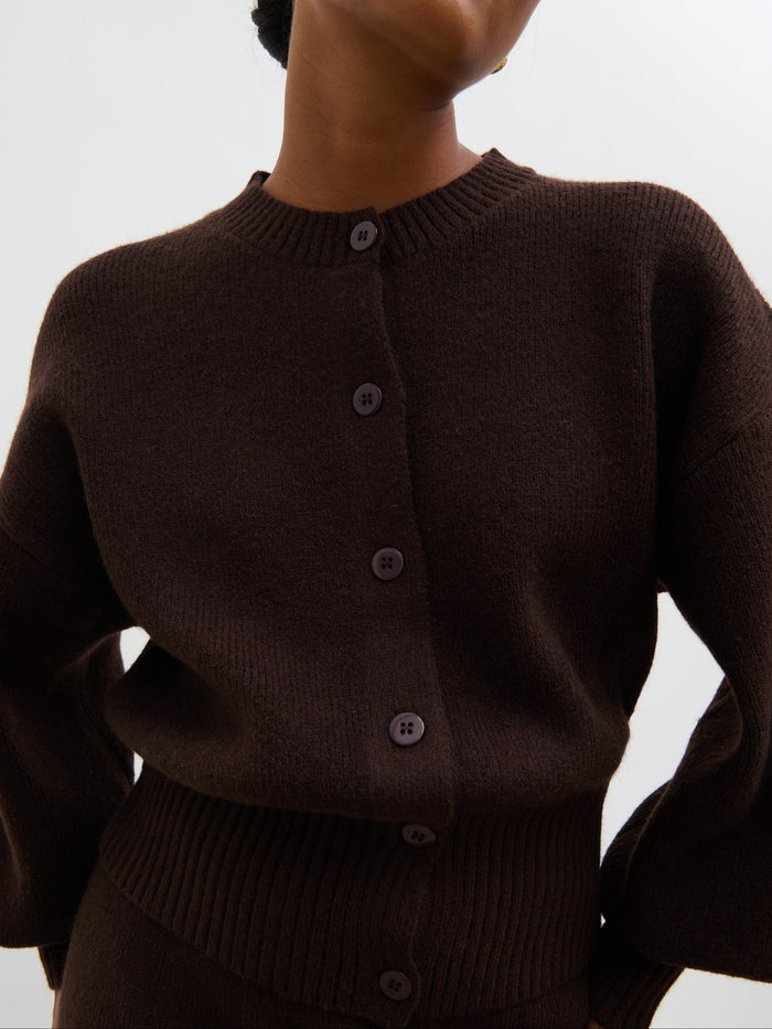 Elle Is 5'3" & Wears Size UK XS|Etta Knit Bomber - Chocolate