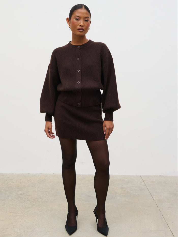 Elle Is 5'3" & Wears Size UK XS|Etta Knit Bomber - Chocolate