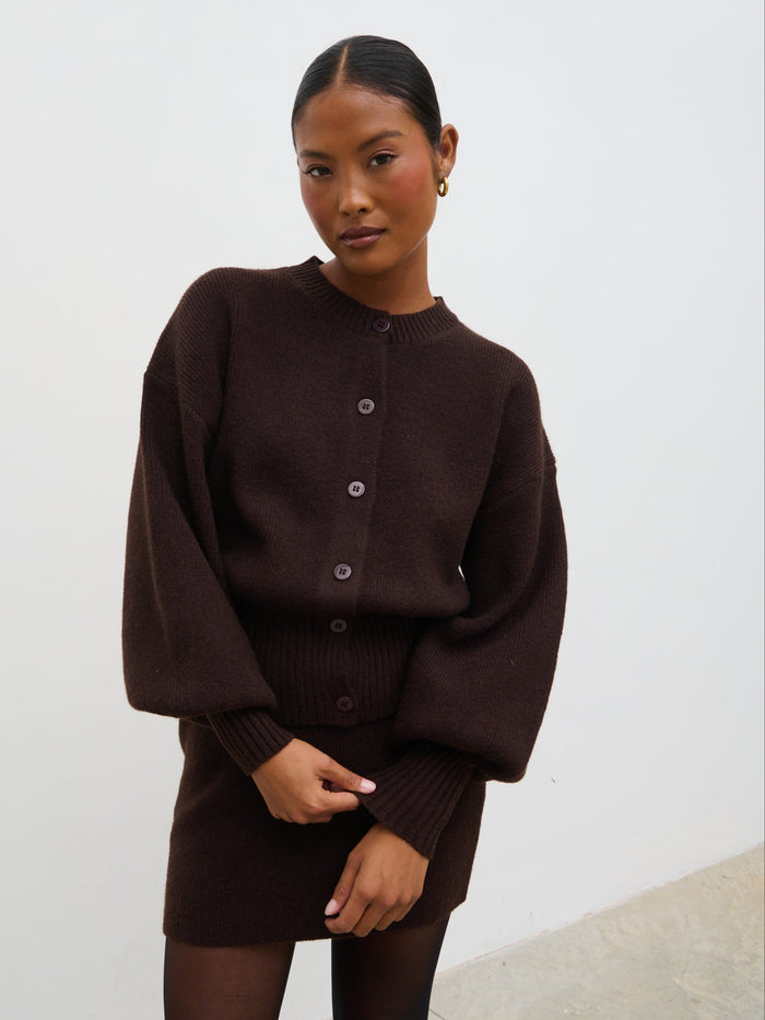 Elle Is 5'3" & Wears Size UK XS|Etta Knit Bomber - Chocolate
