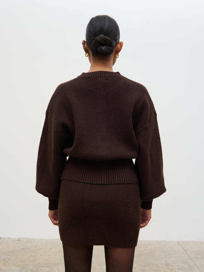 Elle Is 5'3" & Wears Size UK XS|Etta Knit Bomber - Chocolate