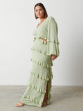 Rafaela Is 5'9" & Wears Size UK 18|Evie Ruffle Maxi Dress Curve - Sage