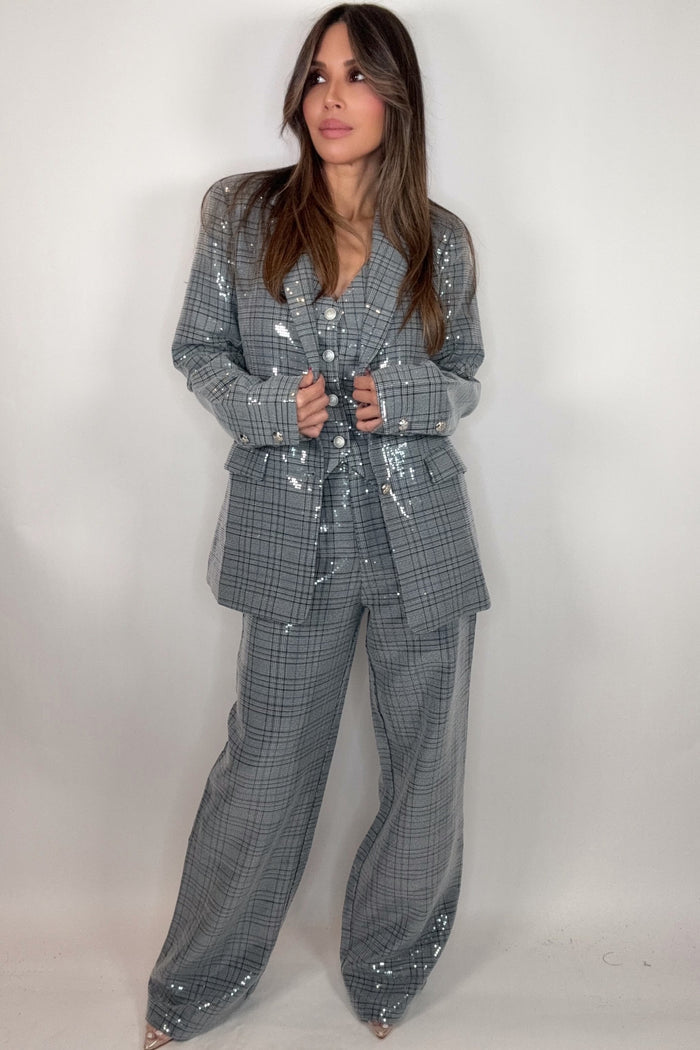 Style the Fate Sequin Embellished Plaid Vest exclusively at Born To Glam