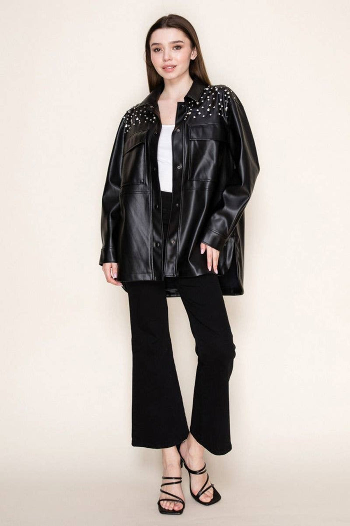 Style the Faux Leather Rhinestone Jacket exclusively at Born To Glam