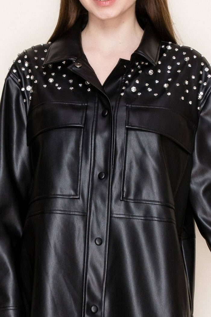 Style the Faux Leather Rhinestone Jacket exclusively at Born To Glam