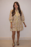 Women's pink, caramel and cream button down dress with light avocado green trim by Jodifl