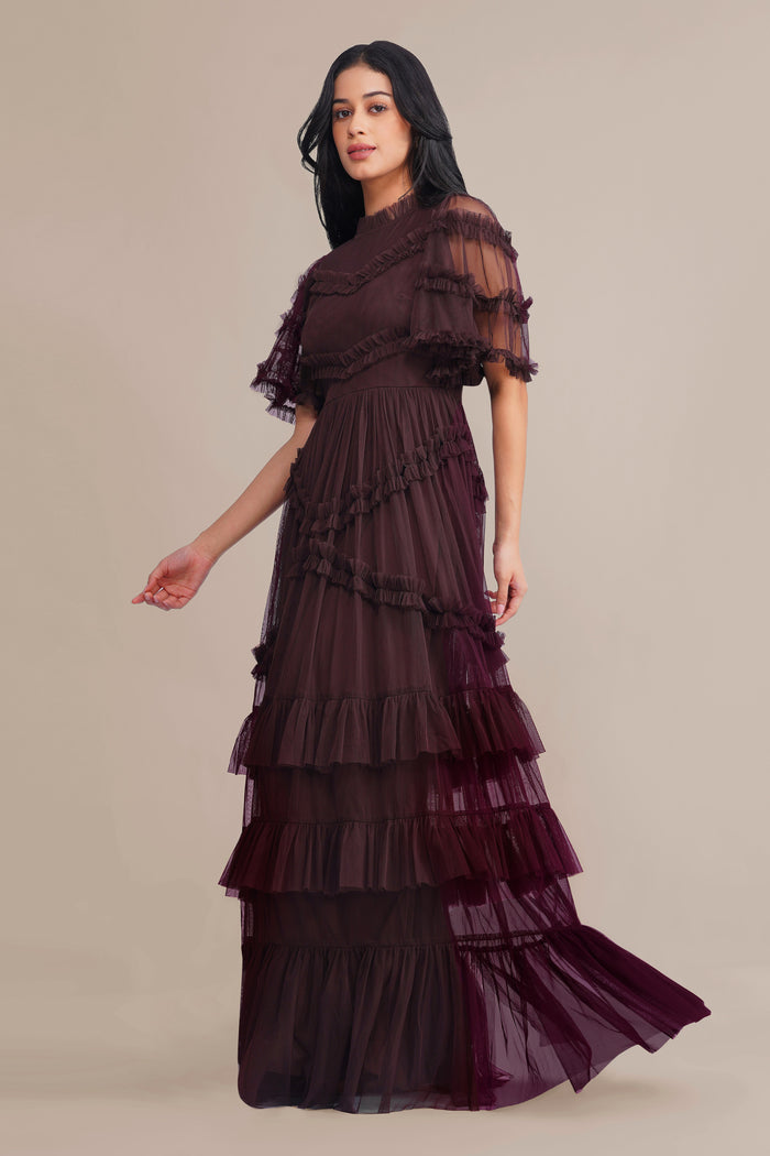 Florine Maxi Dress in Chocolate Plum