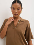 Elle Is 5'3" & Wears Size UK XS|Genie Lightweight Polo Top - Ginger