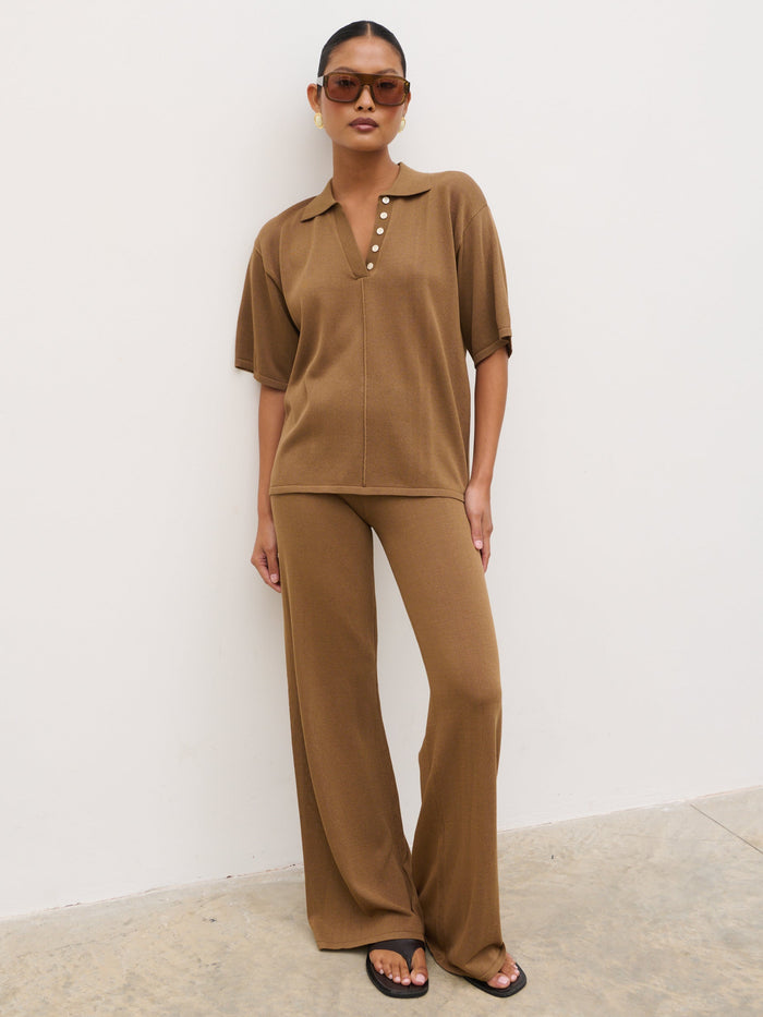 Elle Is 5'3" & Wears Size UK XS|Genie Lightweight Polo Top - Ginger