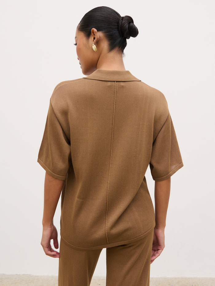 Elle Is 5'3" & Wears Size UK XS|Genie Lightweight Polo Top - Ginger
