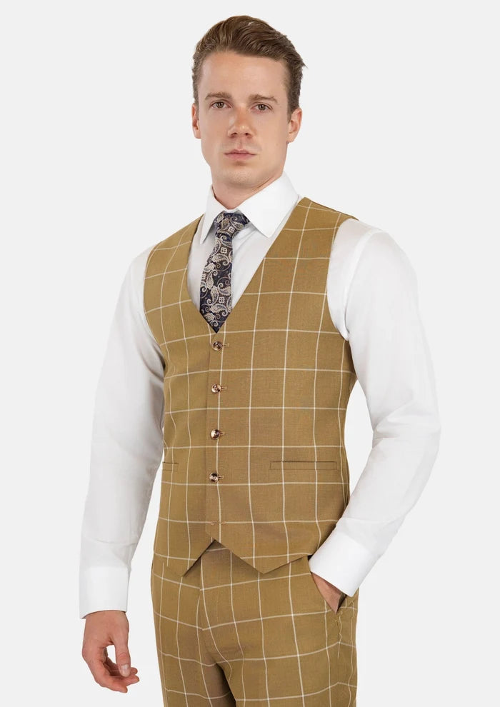 Gold Windowpane Vest - SARTORO