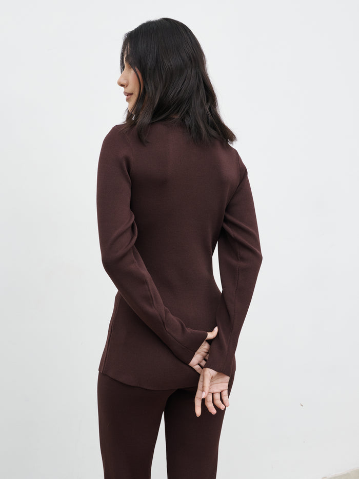 Veronica is 5'8" & Wears Size UK XS|Gracelyn Knit Cardigan - Chocolate Brown
