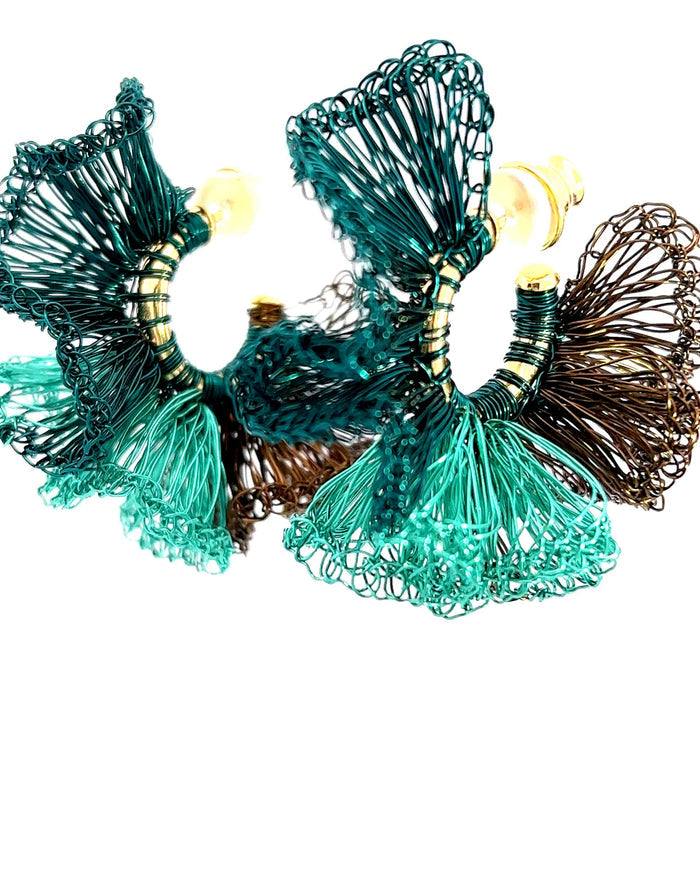 Style the Green, Teal & Brown Small Ruffle Hoops exclusively at Born To Glam