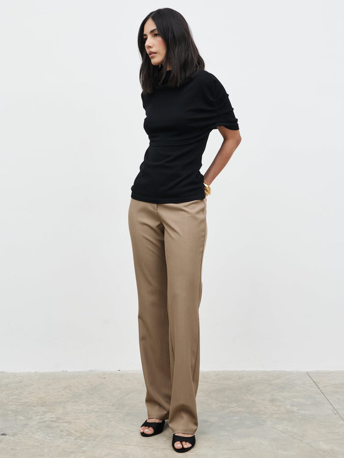 Veronica is 5'8" & Wears Size UK 6|Hailee Slim Fit Trousers - Taupe