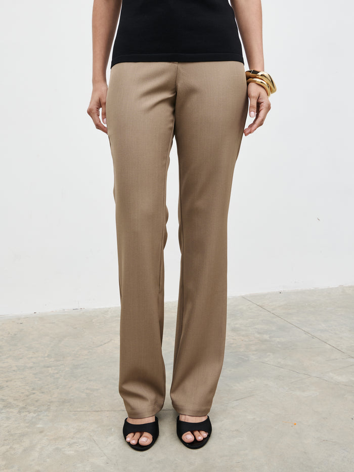 Veronica is 5'8" & Wears Size UK 6|Hailee Slim Fit Trousers - Taupe