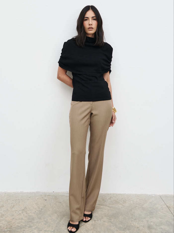 Veronica is 5'8" & Wears Size UK 6|Hailee Slim Fit Trousers - Taupe