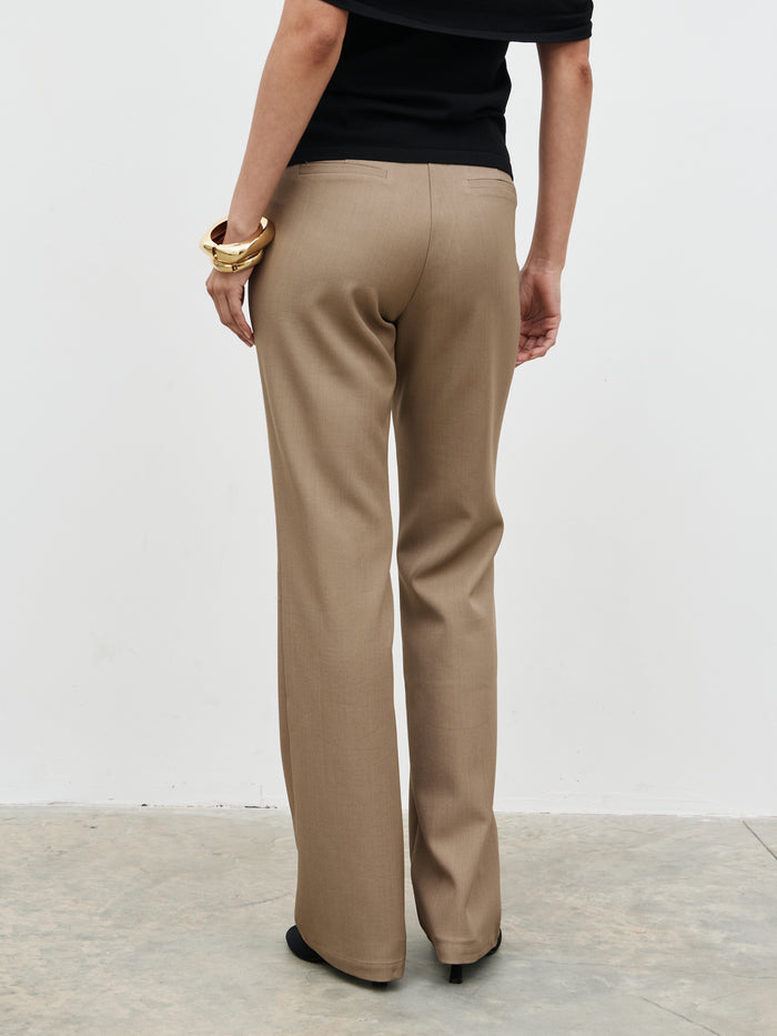 Veronica is 5'8" & Wears Size UK 6|Hailee Slim Fit Trousers - Taupe