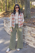 Women's French terry knit wide leg pants olive by Easel